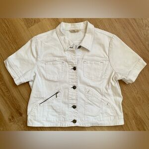 Cabi Jeans white denim jean jacket short sleeves silver buttons XL
